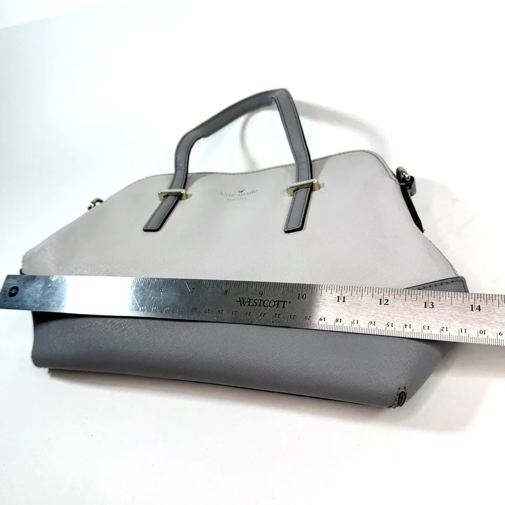 Kate‎ Spade New York Saffiano Leather Satchel Gray Beige Dome Bag Purse